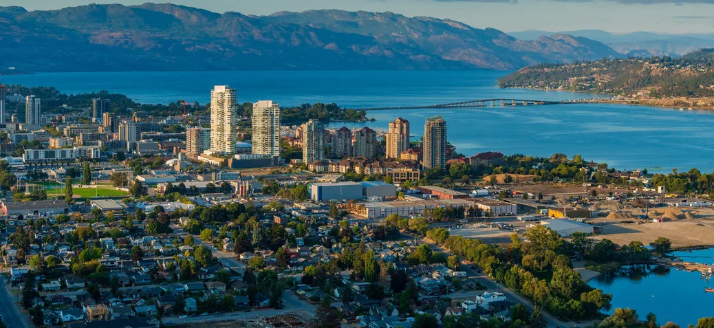 Aerial view of Kelowna and Okanagan Lake